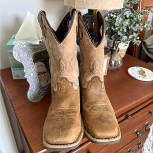 Kids Western Suede Cowboy Boots in Tan